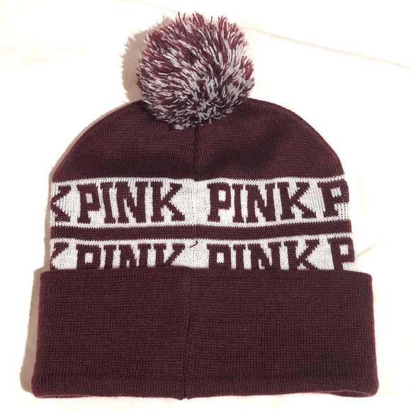PINK Victoria's Secret Accessories - Victoria’s Secret PINK maroon beanie hat pom pom